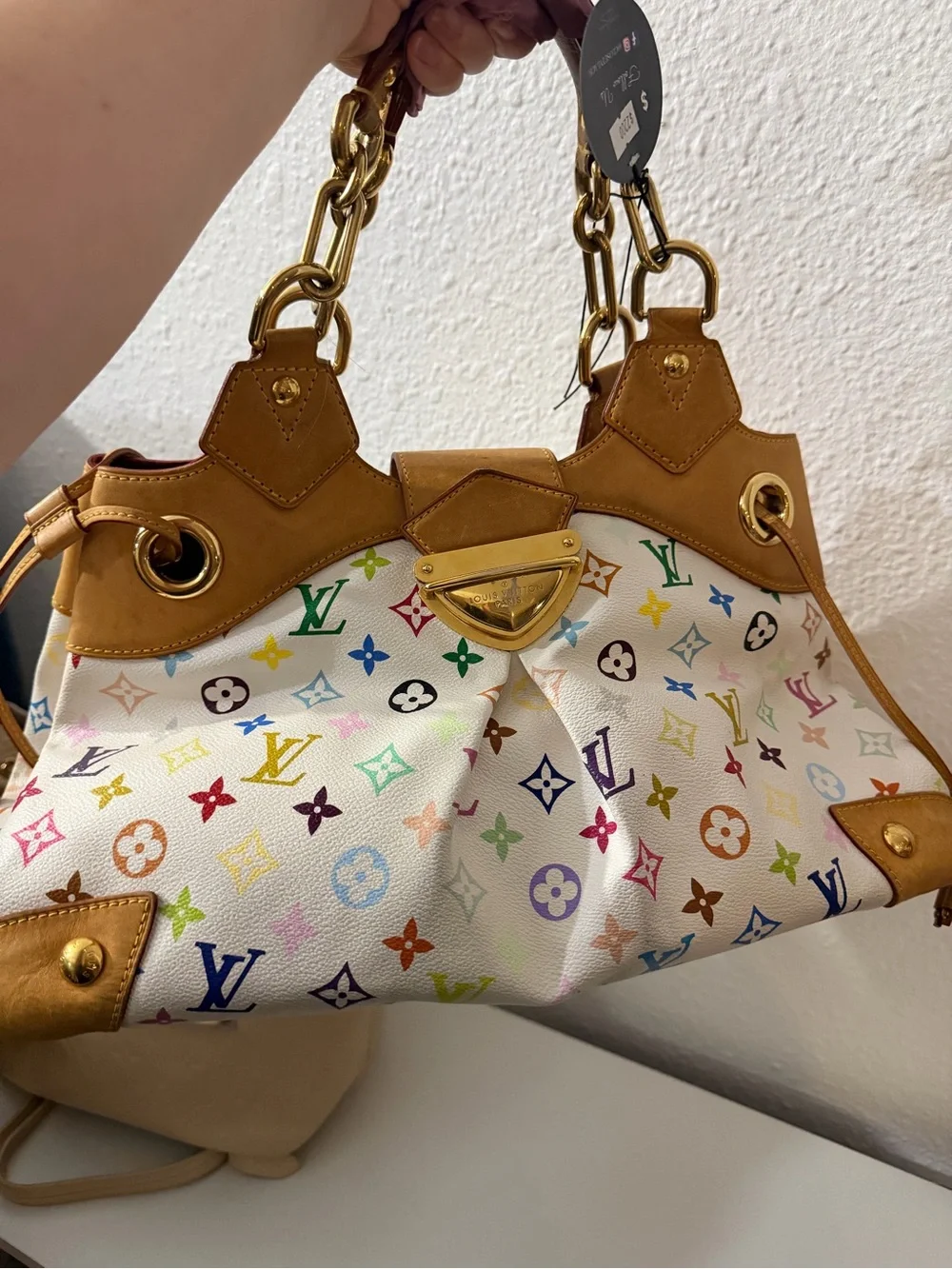 AUTHENTIC Louis Vuitton Multicolor Monogram White Canvas Shoulder Bag (CHIP)
